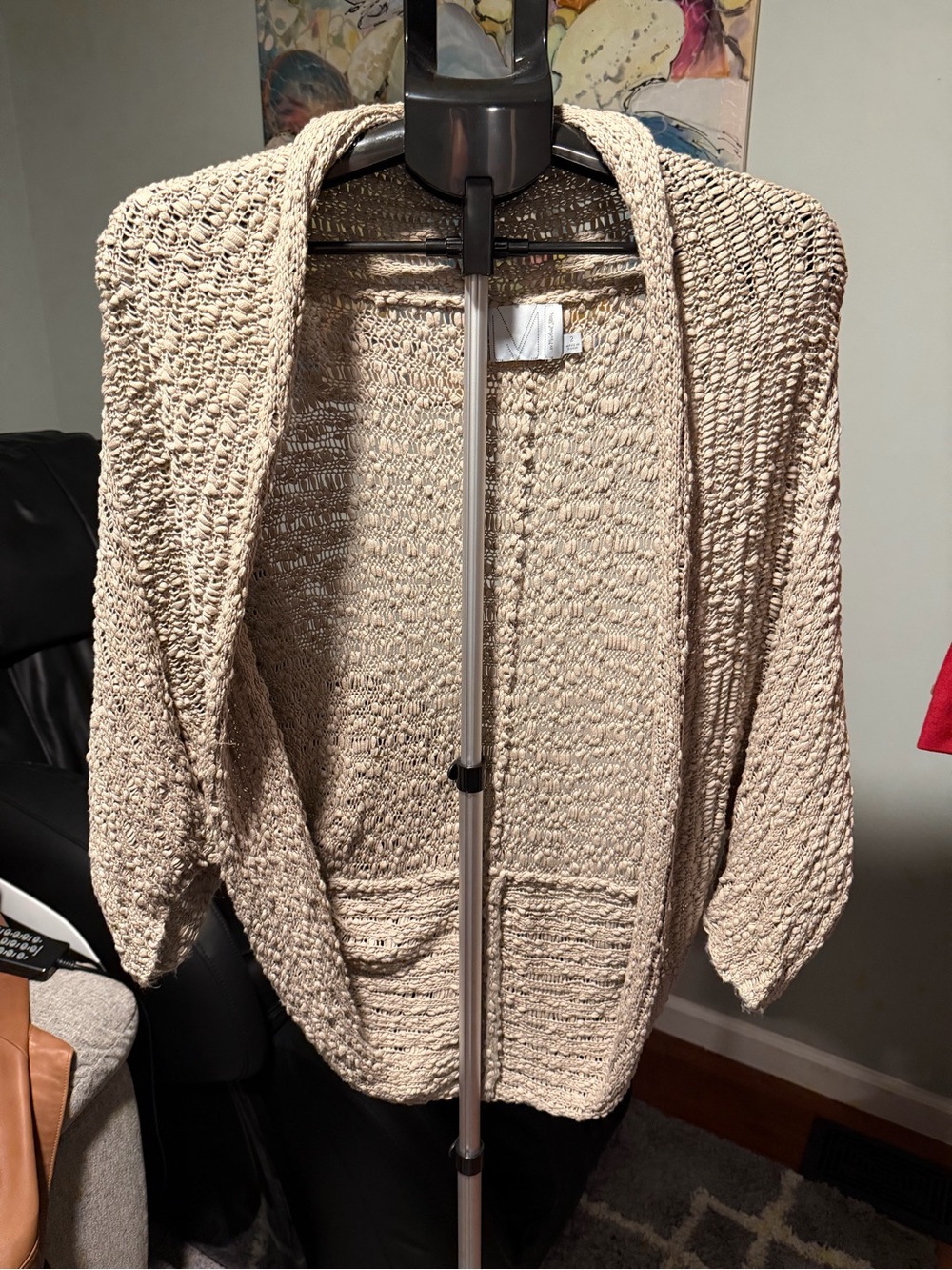 Light Beige Open-Front y2k open knit shrug cocoon Cardigan Sweater 100% cotton